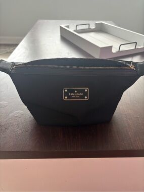 Kate Spade Black Nylon Cosmetic Bag with Gold Plaque